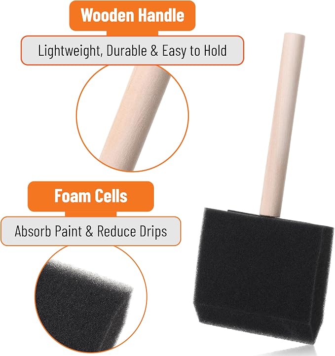 Bates- Foam Paint Brushes, 36 Pack, Wooden Handle, Sponge Brushes - Image 4