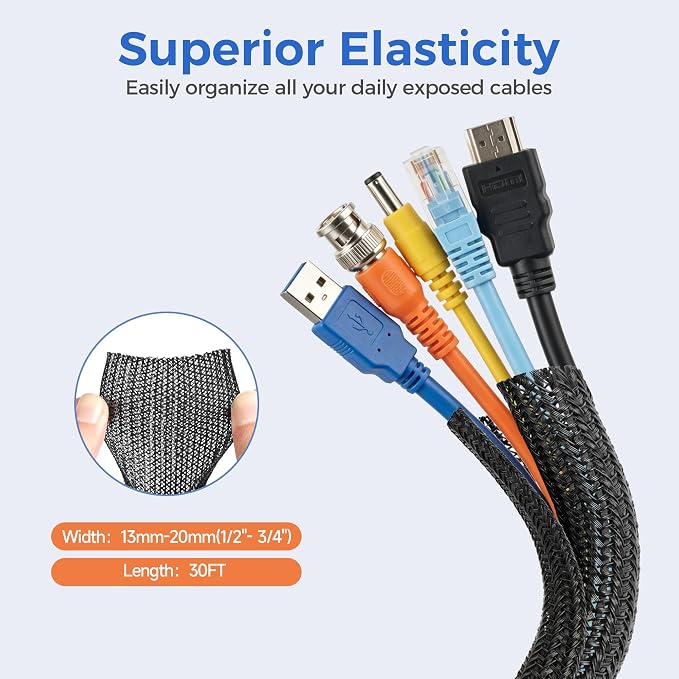 Delamu 30ft - 1/2 inch Cable Sleeve Cord Protector from Pets No Chew, - Image 2