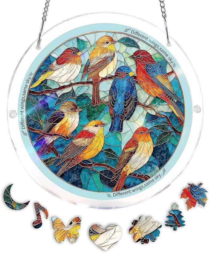 Acrylic Puzzle Suncatcher, Painted Finch Sun Catcher by Unknown