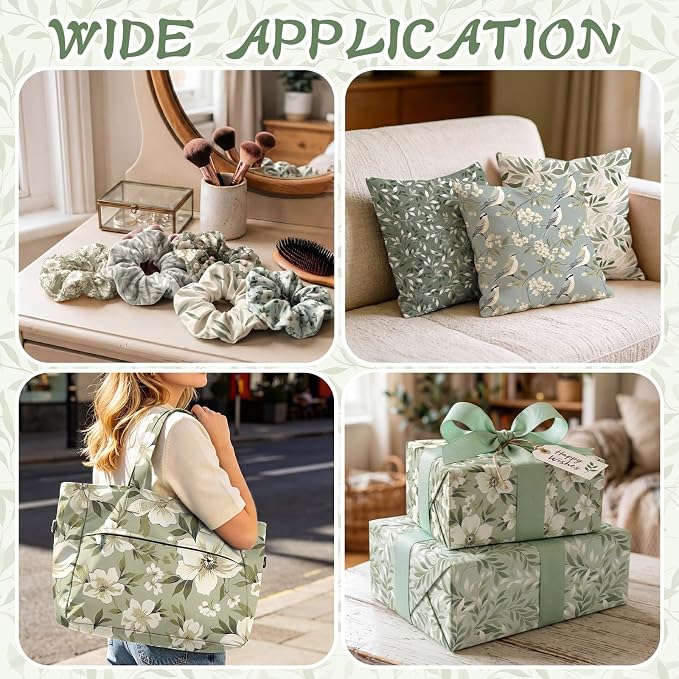 Tudomro 16 Pcs 10'' x 10'' Sage Green Quilting Fabric Square Greenery Floral - Image 7