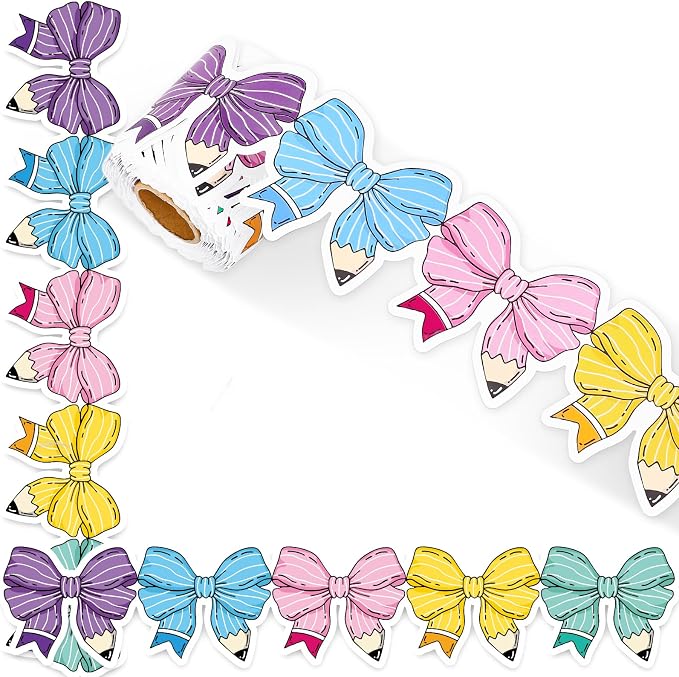 FYSUIMU 65.6 Ft Pencil Bow Bulletin Board Border Pastel Colorful Pencil by FYSUIMU
