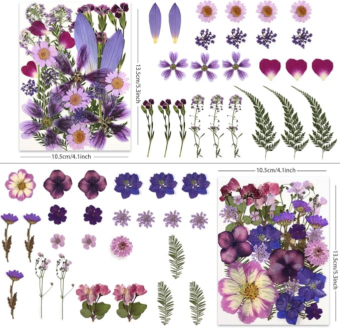 LUXEEASE 100P Purple Dried Pressed Flowers | Dusty mauve shades, big to tiny - Image 2