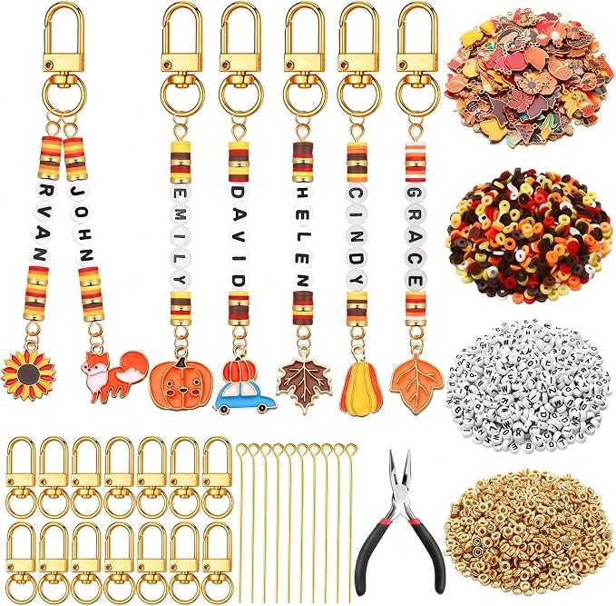Tondiamo 2823 Pcs Thanksgiving Bead Keychain DIY Craft Making Kit Autumn Leaf by Tondiamo
