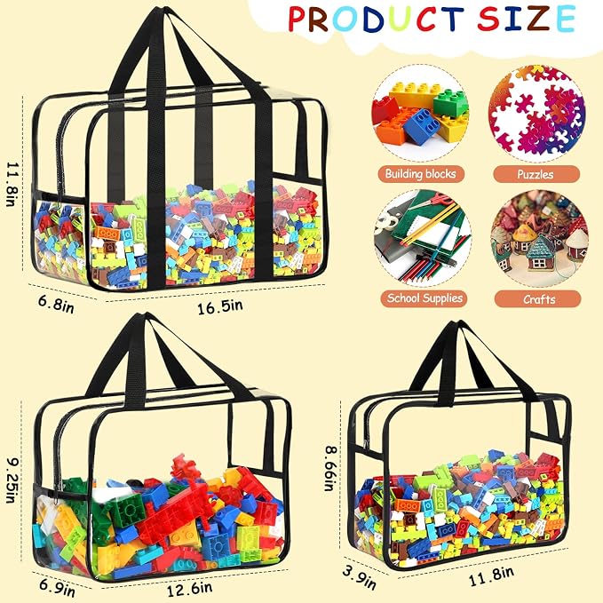 6 Packs Toy Storage Bags with Labels, Reusable Clear PVC Board Game Storage - Image 2