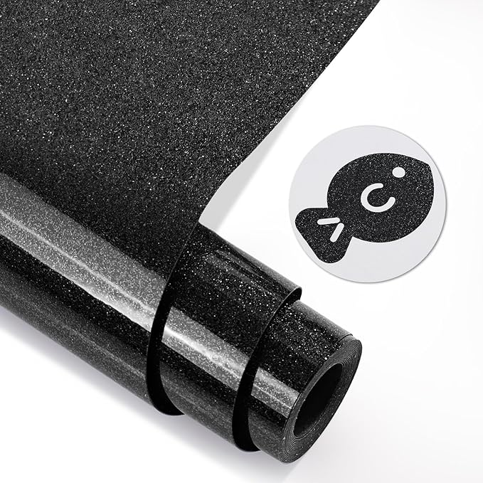 Black Glitter HTV Heat Transfer Vinyl, Glitter Iron on Vinyl Roll 10" x 8ft | by MEVOREW