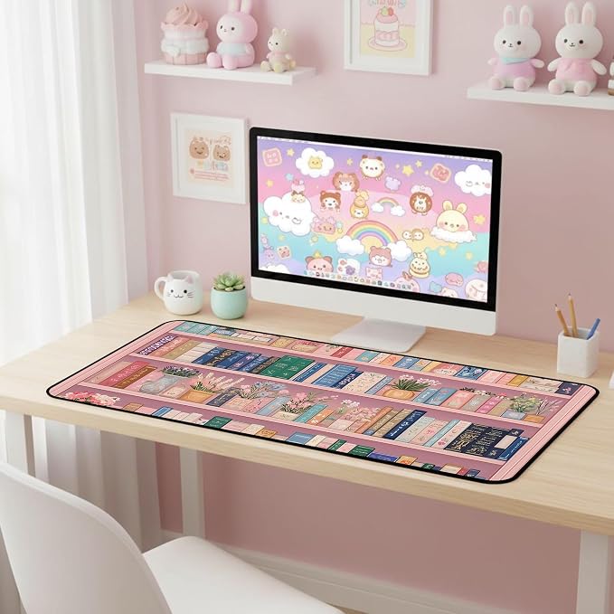 Cute Bookshelf Deskmat, Game Pad, Large Office Desk Keyboard Mat, Anti Slip - Image 3