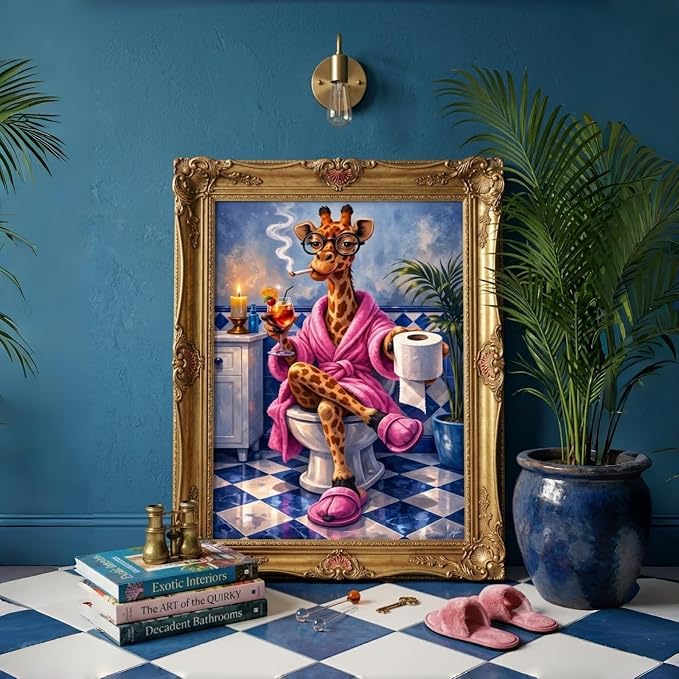 CHWGLFGG 5D Full Round Drill Funny Bathroom Giraffe Diamond Painting Kit - Image 3