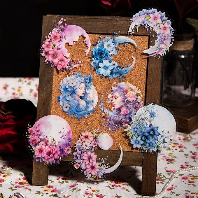 120Pcs Fantasy Moon Flower Scrapbook Stickers - Image 5