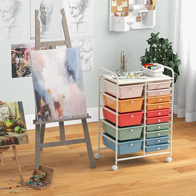 Giantex 15 Drawers Rolling Cart, Classroom Organizers, Storage Cart - Image 4