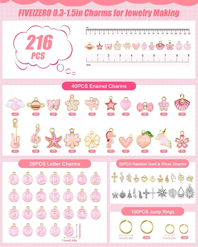 FIVEIZERO 216PCS Charms for Jewelry Making, Enamel Blacelet Charms Kit | - Image 2