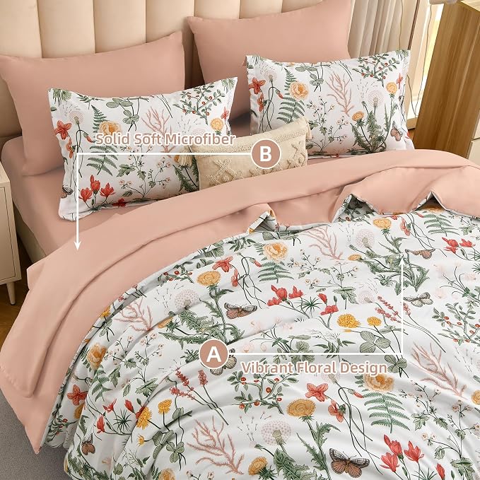 Yiran 7 Piece Floral Comforter Set Queen Size, Botanical Bed in a Bag - Image 4