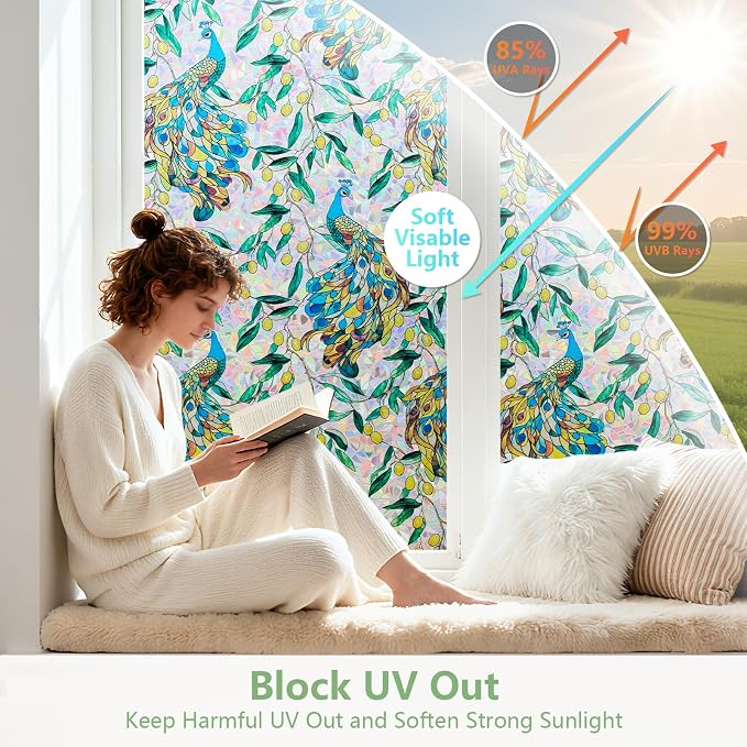 Kromapolis Window Privacy Film, Stained Glass Sticker Floral Window Clings - Image 4