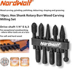 NordWolf 10-Piece Rotary Burr Wood Carving Rasp Files Set, - Image 2