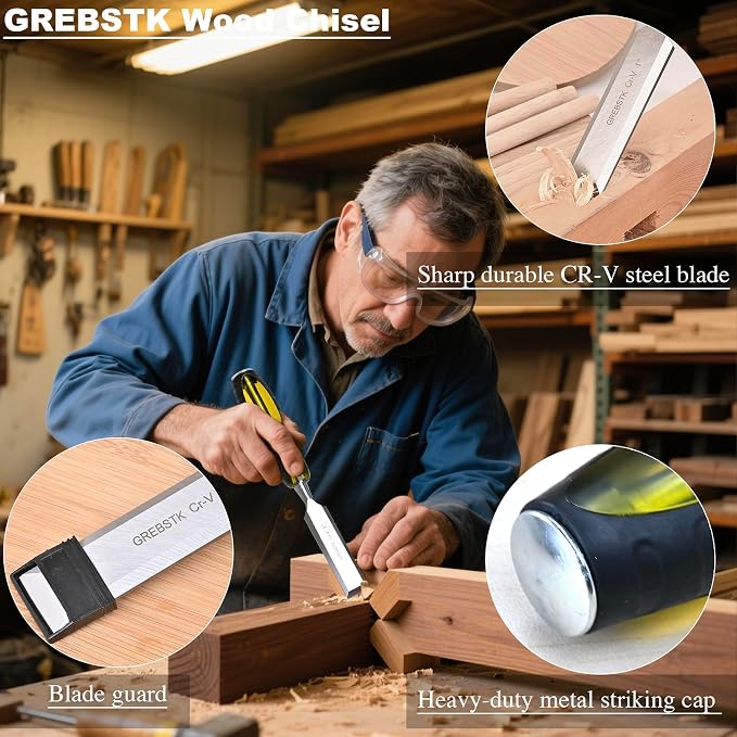 GREBSTK 4-Piece Ultra-Sharp Wood Chisel Set, CR-V Steel Beveled Blades - Image 3