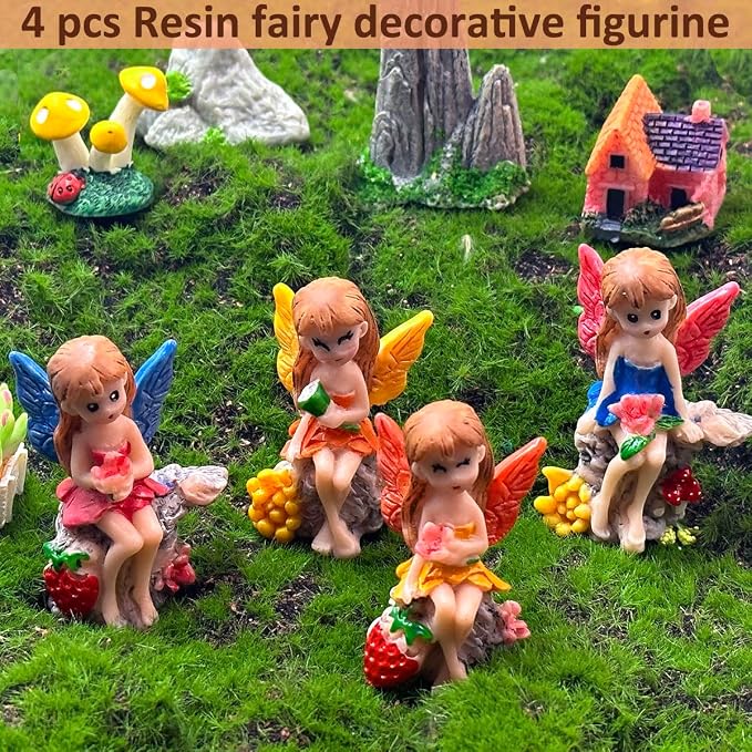 Suartus 4Pcs Miniature Fairy Garden Figurines, Resin Small Fairies Ornaments - Image 3