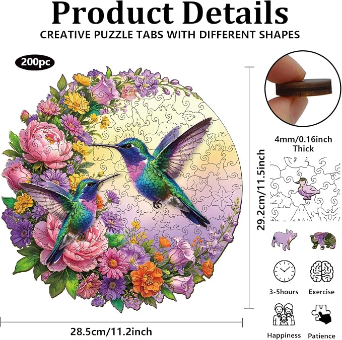 200pcs Wooden Puzzles for Adults Unique Animal Shaped Pieces Colorful Moon and - Image 2