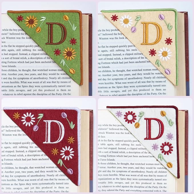 Personalized Embroidered Corner Mark, 4 Pack, Finished Initial Felt Bookmark - Image 2