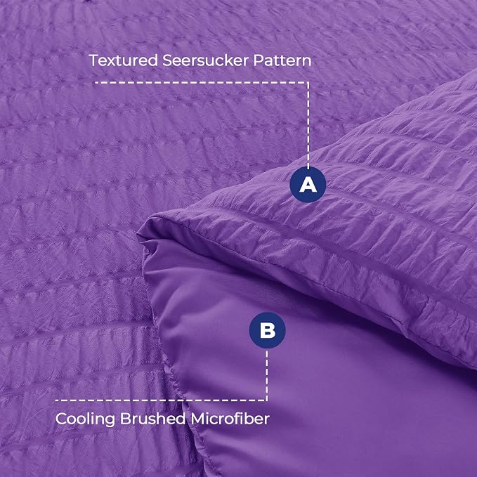 HYMOKEGE Dark Purple Duvet Cover King Size, Ultra Soft 3-Piece Seersucker Duvet - Image 3