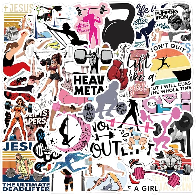 55 pcs Fitness Gym Workout Stickers, Motivational Weightlifting Yoga Exercise by Unknown