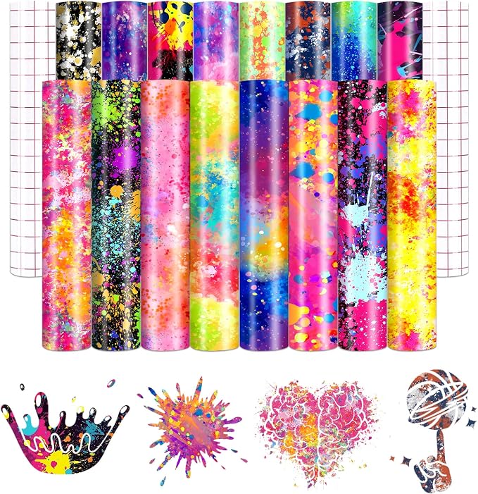 Paint Splatter Patterned Permanent Adhesive Vinyl 16pcs 12'' x 10'' | Paint by CraftingEveryday
