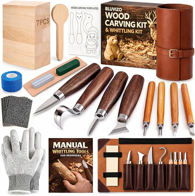 Wood Carving Kit Whittling Kit: Deluxe Wood Carving Tools Knife Set by YourTrustedCompanionontheCarvingJourney