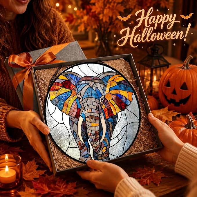 Elephant Acrylic Suncatcher Faux Stained Glass Window Hanging 7.8" | Birthday - Image 6