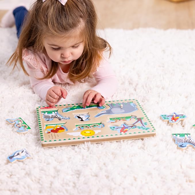Melissa & Doug Zoo Animals Sound Puzzle – 8-Piece Wooden Peg Puzzle - Image 5