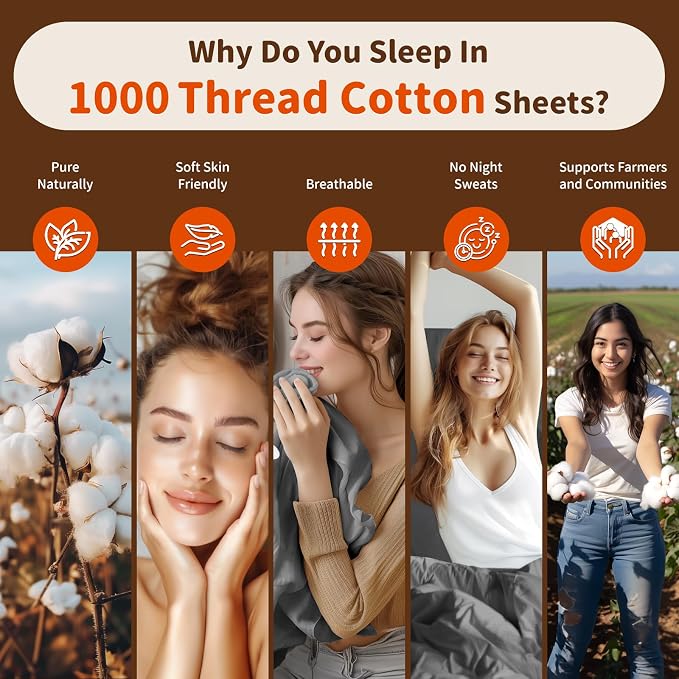 LBRO2M 1000 Thread Count 100% Egyptian Cotton Sheets Set Twin XL, 3 Piece Sets - Image 4