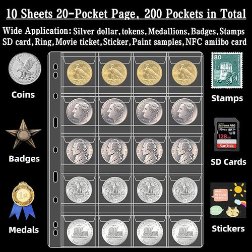 10 Sheets Coin Collection Pages, Coins Pocket Page - Image 2