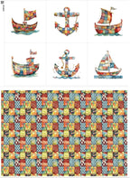Patchwork Boat Cotton Fabric Panel – Six 10×10 inch Designs + Bonus 29.5×19.6 by FabricsTown