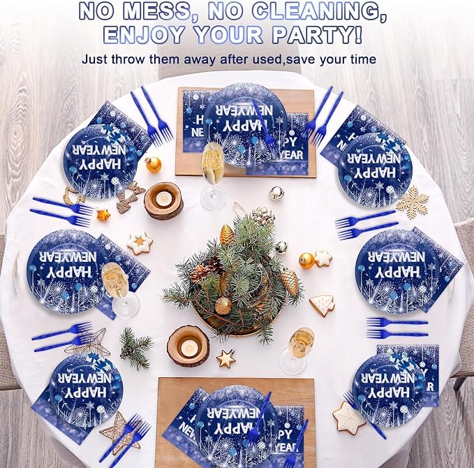 100PCS Happy New Year Party Plates and Napkins Party Supplies Blue 2026 New - Image 5