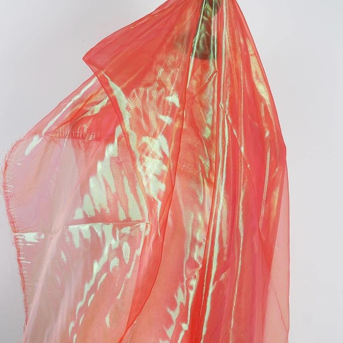 Orange Red Iridescent Organza Fabric - Image 6