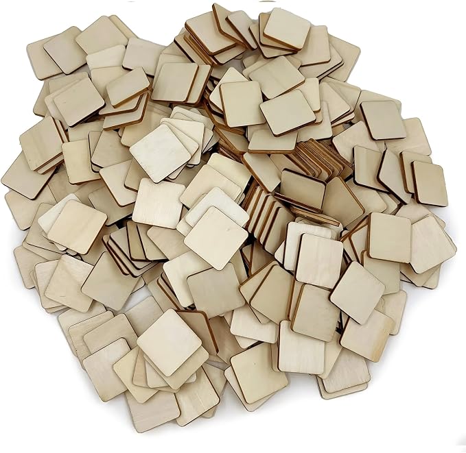 300 Pcs 1 Inch Unfinished Wood Pieces Blank Wood Squares Round Corner by SPKESE
