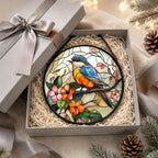 Birds and Flower Acrylic Suncatcher Faux Stained Glass Window Hanging 9.8" | - Image 2
