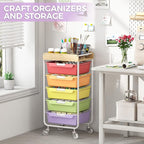 SYKIARIOL Utility Cart with 5 Labeling Drawers and Wooden Tabletop – Rolling - Image 6