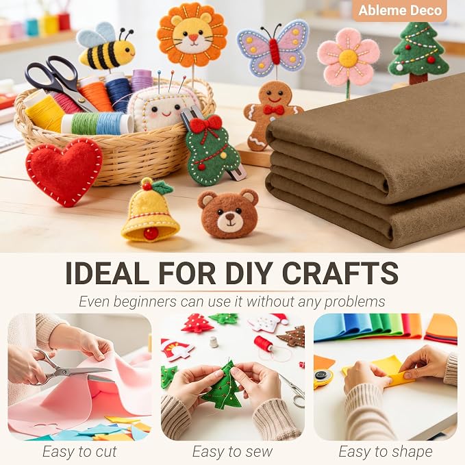 Felt Fabric Sheets 18" x 18" 1.6mm Soft Craft Felt, Light Brown | Soft Precut - Image 4