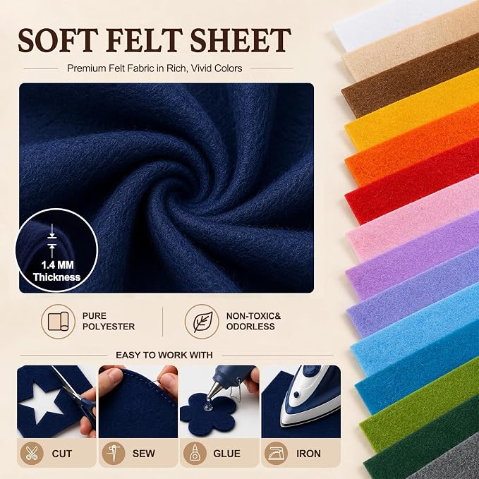 Navy Blue Large Felt Fabric 36" x 36", 1.4 mm Soft Felt Sheet, Nonwoven Fabric - Image 4