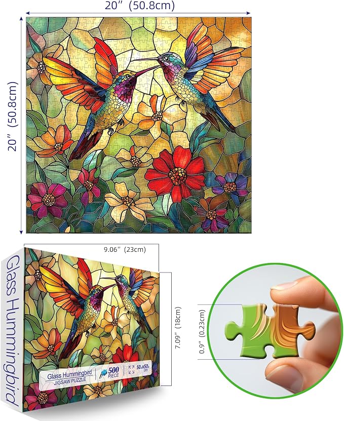 Vintage Paint Hummingbird Flower 500 Piece Puzzles - Image 2