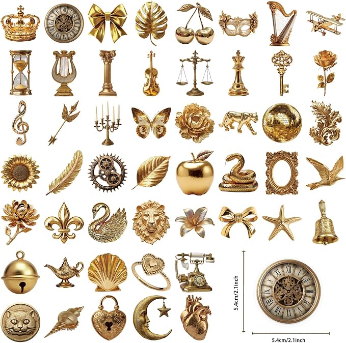 50 Pcs Luxury Golden Style Transparent Stickers - Image 2