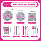 168 Pcs Hot Pink Disco Theme Party Decorations Serves 24 | Hot Pink Silver - Image 2
