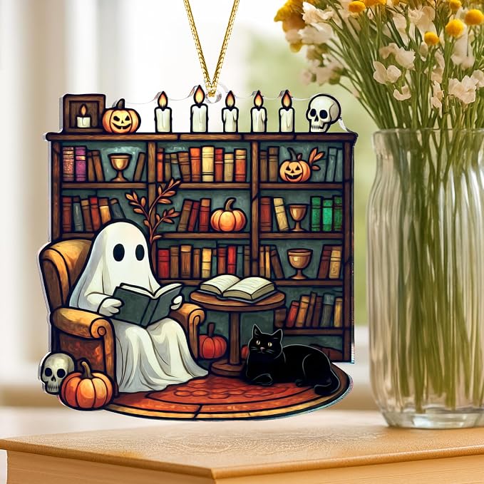 Halloween Faux Stained Glass Ghost Ornaments Acrylic, Halloween Decor Cute - Image 4
