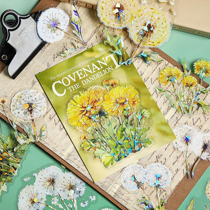 Dandelion Floral PET Stickers Set, Journaling, DIY Crafts, and Art Supplies - Image 6