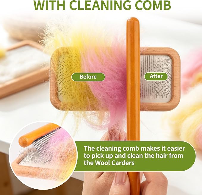 3 Pcs Wool Carders, Wood Hand Carding Brushes - Image 3