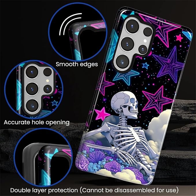 for Samsung Galaxy S25 Ultra Case, Skull Star Collage Pattern Glossy 2 in 1 - Image 5