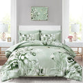 Luxudecor Floral Comforter Set Queen Size 7 Piece, Sage Green Flower Bed in a by Luxudecor