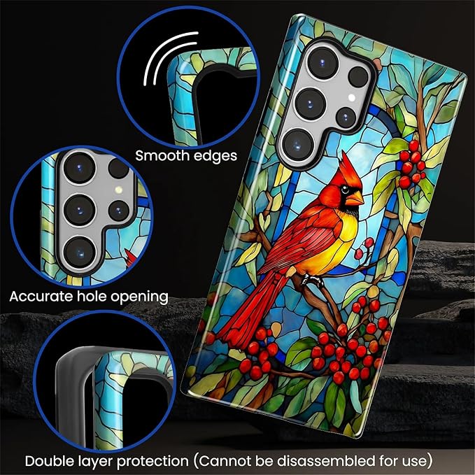 for Samsung Galaxy S23 Ultra Case, Stained Glass Cardinal Bird Pattern Glossy 2 - Image 4
