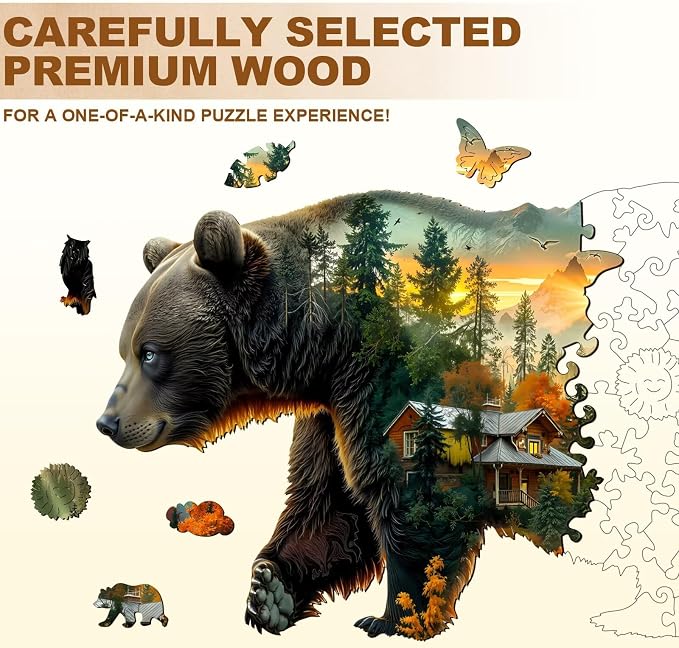 Forest Bear Puzzles Adults Gifts Wooden 150 Pieces 13.4 * 7.8in - Image 3