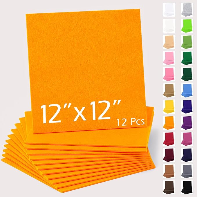 12" x 12" Felt Sheets for Crafts, 2mm Stiff Felt Fabric, Polyester Felt Squares by AblemeDeco