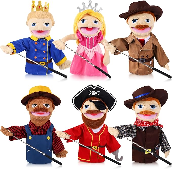6 Pcs Role Play Hand Puppets Profession Worker Entrepreneur Plush Toys by ZJoey