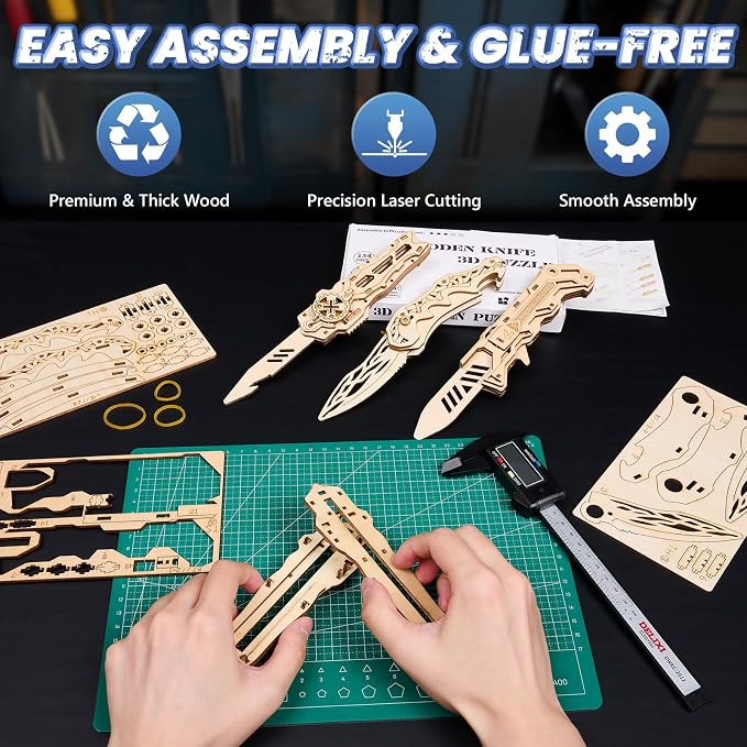3D Wooden Puzzle for Adults: 3-in-1 DIY Wooden Puzzles Knife Kit - Image 3